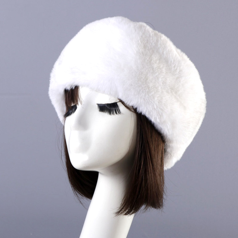 겨울 여성 가짜 모피 비니 따뜻한 여자를위한 러시아 모자 두꺼운 솜털 빈 탑 러시아 모자 Earwarmer 야외 스키 모자 2021